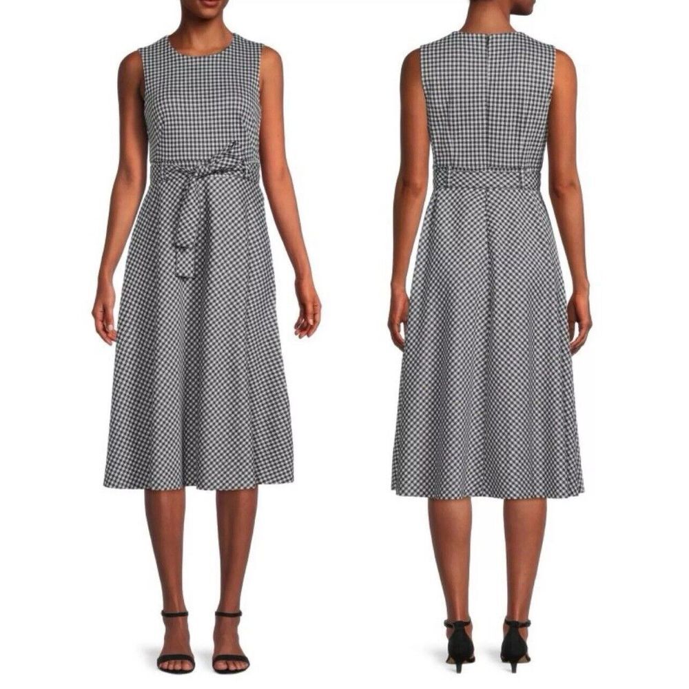 Calvin Klein Black and White Gingham Midi Dress
